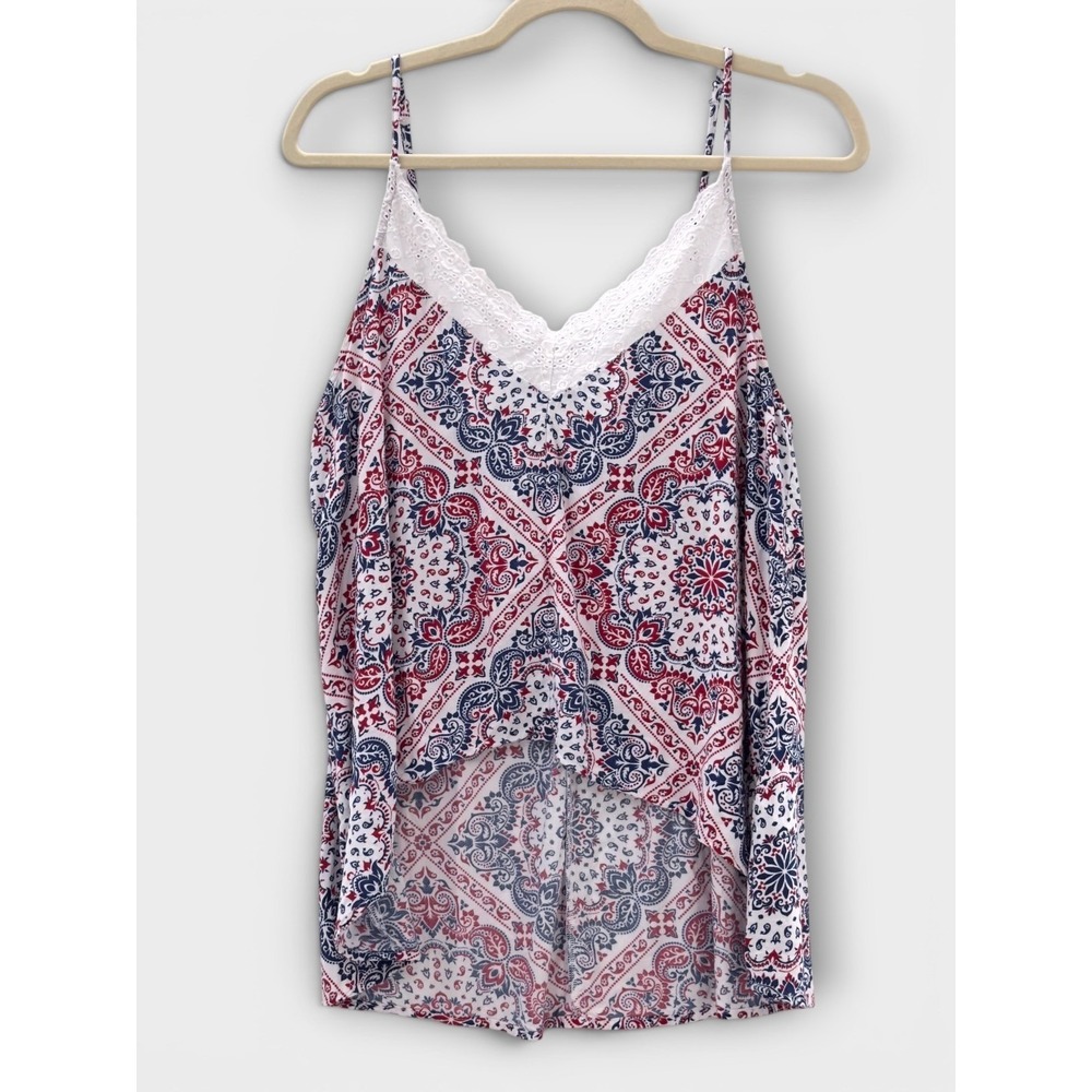 Ariat Texas Heat Tank Top Paisley Womens Medium Red White Blue Lace 4th of July - Picture 3 of 15